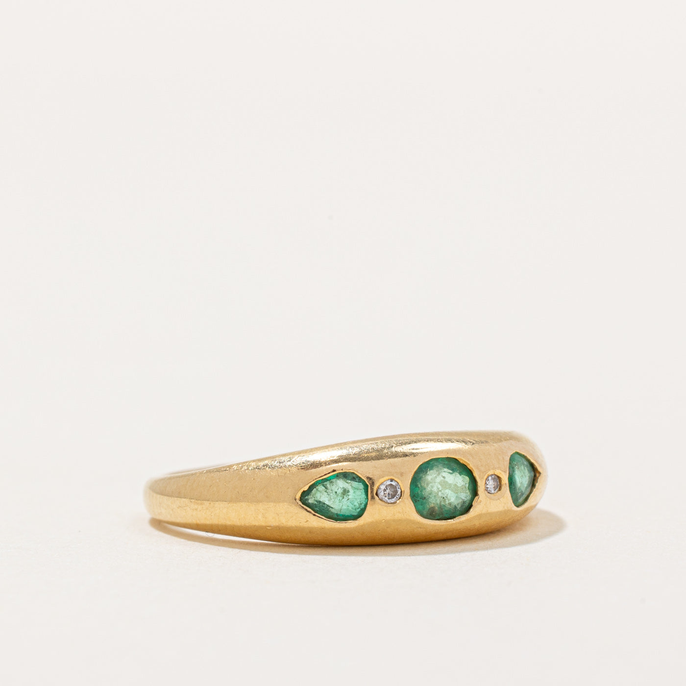 Flush Set Emerald & Diamond Ring | 0.20ctw, 0.01ctw | SZ 6.5 |