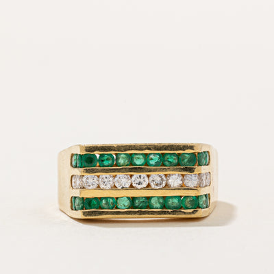 Triple Row Channel Set Emerald & Diamond Ring | 0.56ctw, 0.37ctw | SZ 10.25 |