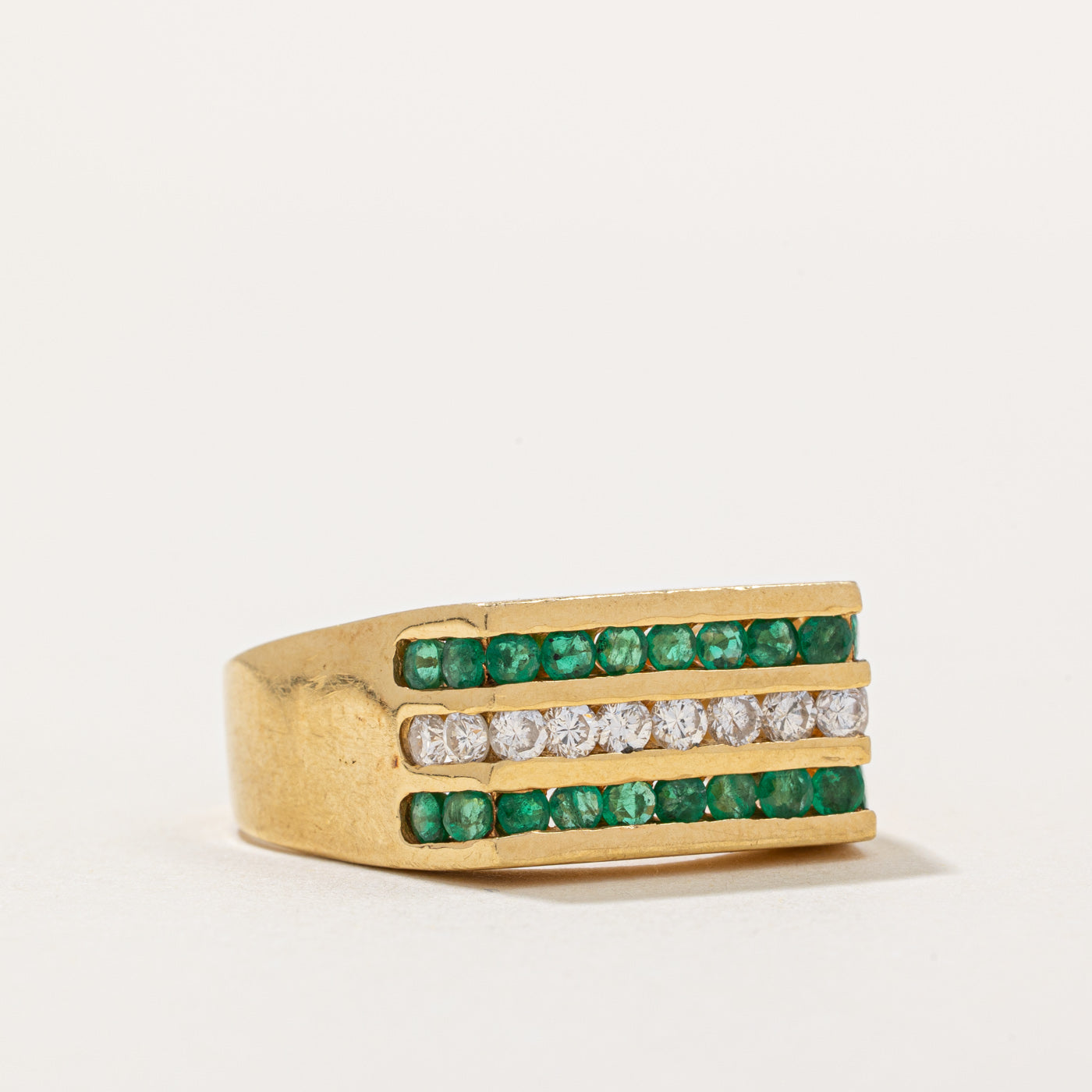 Triple Row Channel Set Emerald & Diamond Ring | 0.56ctw, 0.37ctw | SZ 10.25 |