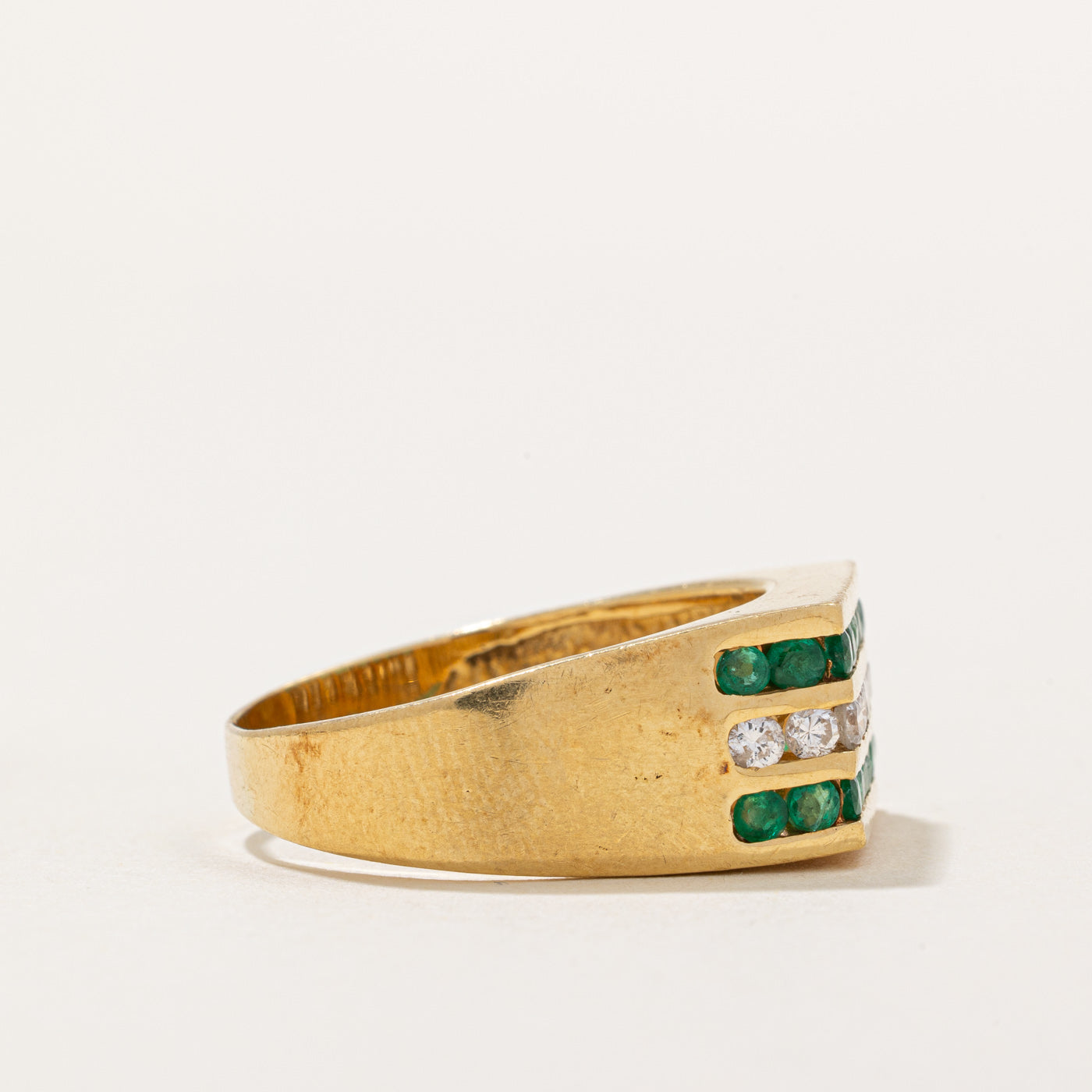 Triple Row Channel Set Emerald & Diamond Ring | 0.56ctw, 0.37ctw | SZ 10.25 |