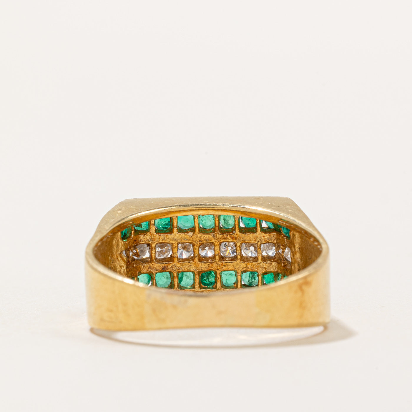 Triple Row Channel Set Emerald & Diamond Ring | 0.56ctw, 0.37ctw | SZ 10.25 |