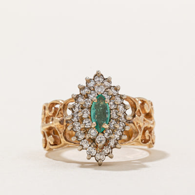 Diamond & Emerald Cocktail Ring | 0.48ctw, 0.18ct | SZ 6.5 |