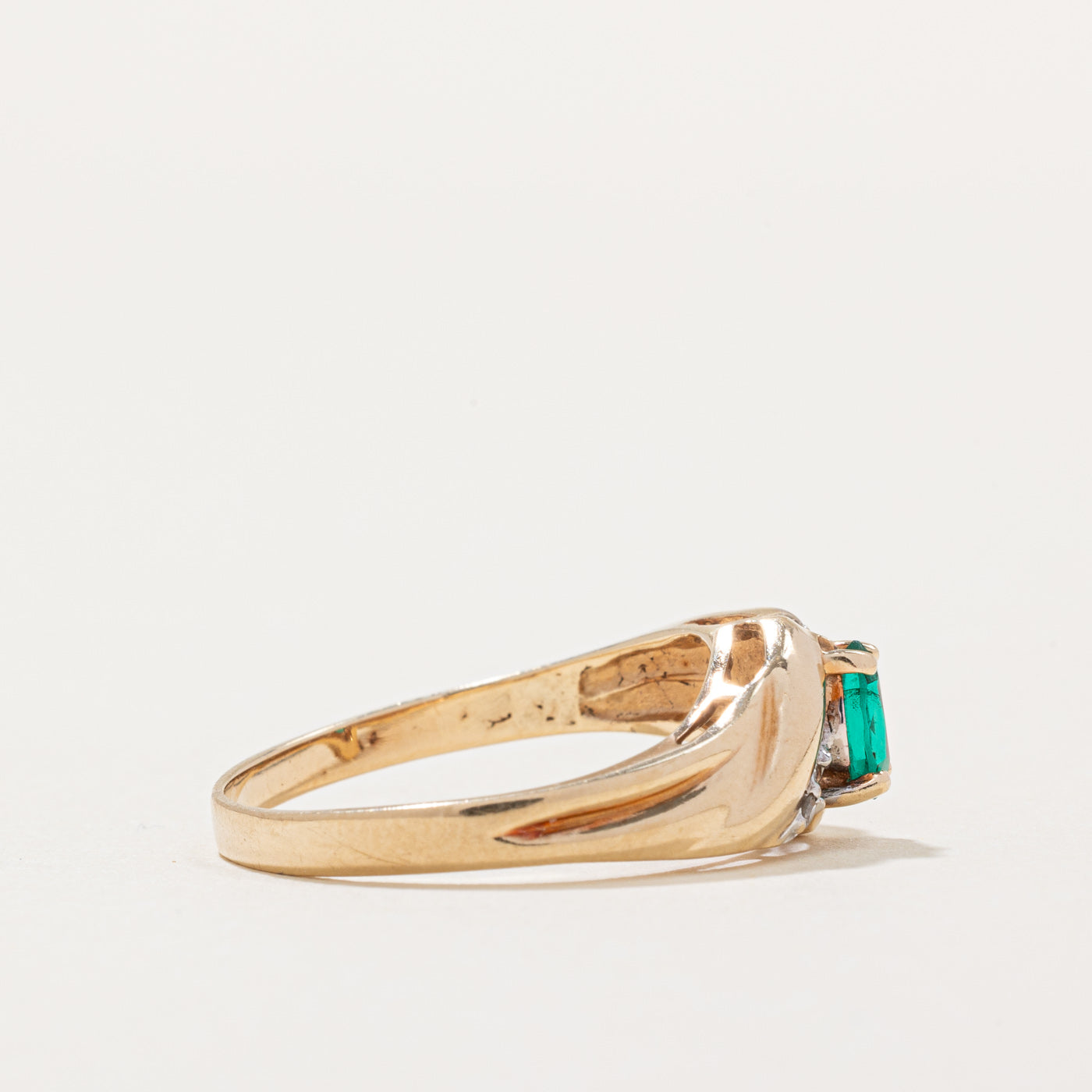Synthetic Emerald & Diamond Ring | 0.16ct, 0.02ctw | SZ 7.5 |