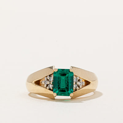 Synthetic Emerald & Diamond Cocktail Ring | 1.00ct, 0.03ctw | SZ 7 |
