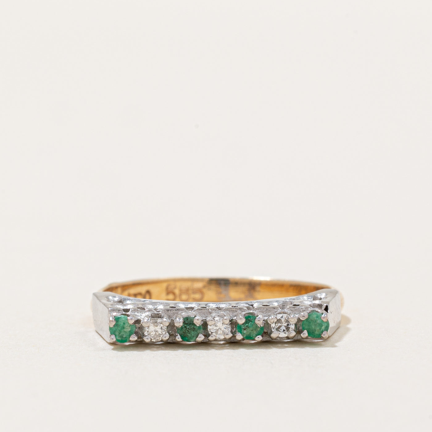 High Set Emerald & Diamond Ring | 0.05ctw, 0.045ctw | SZ 5.5 |