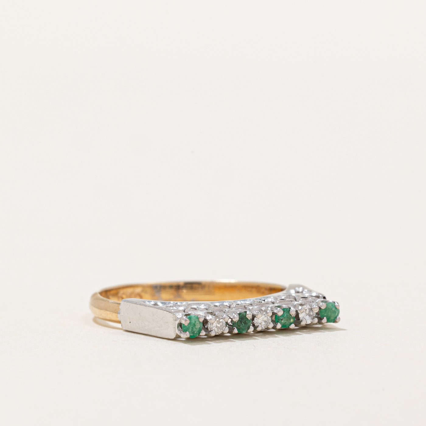 High Set Emerald & Diamond Ring | 0.05ctw, 0.045ctw | SZ 5.5 |