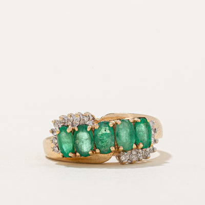 Five Stone Emerald & Diamond Ring | 1.25ctw, 0.08ctw | SZ 7 |