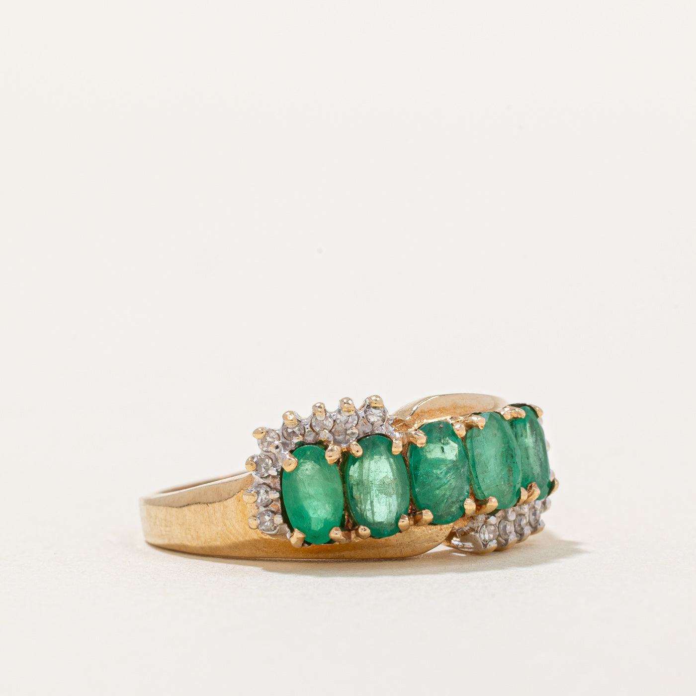Five Stone Emerald & Diamond Ring | 1.25ctw, 0.08ctw | SZ 7 |