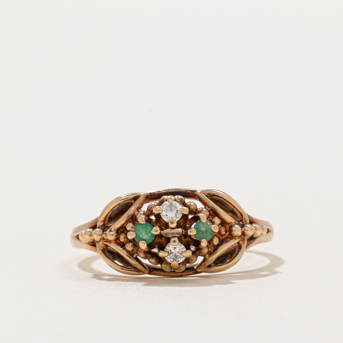 Diamond Emerald Lattice Ring SZ