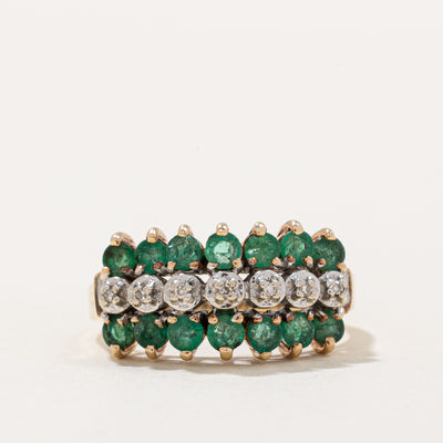 Triple Row Emerald & Diamond Cocktail Ring | 0.84ctw, 0.02ctw | SZ 7.25 |