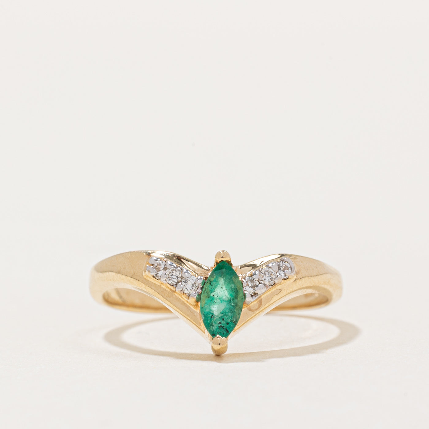 Emerald & Diamond Chevron Ring | 0.15ct, 0.06ctw | SZ 6.5 |