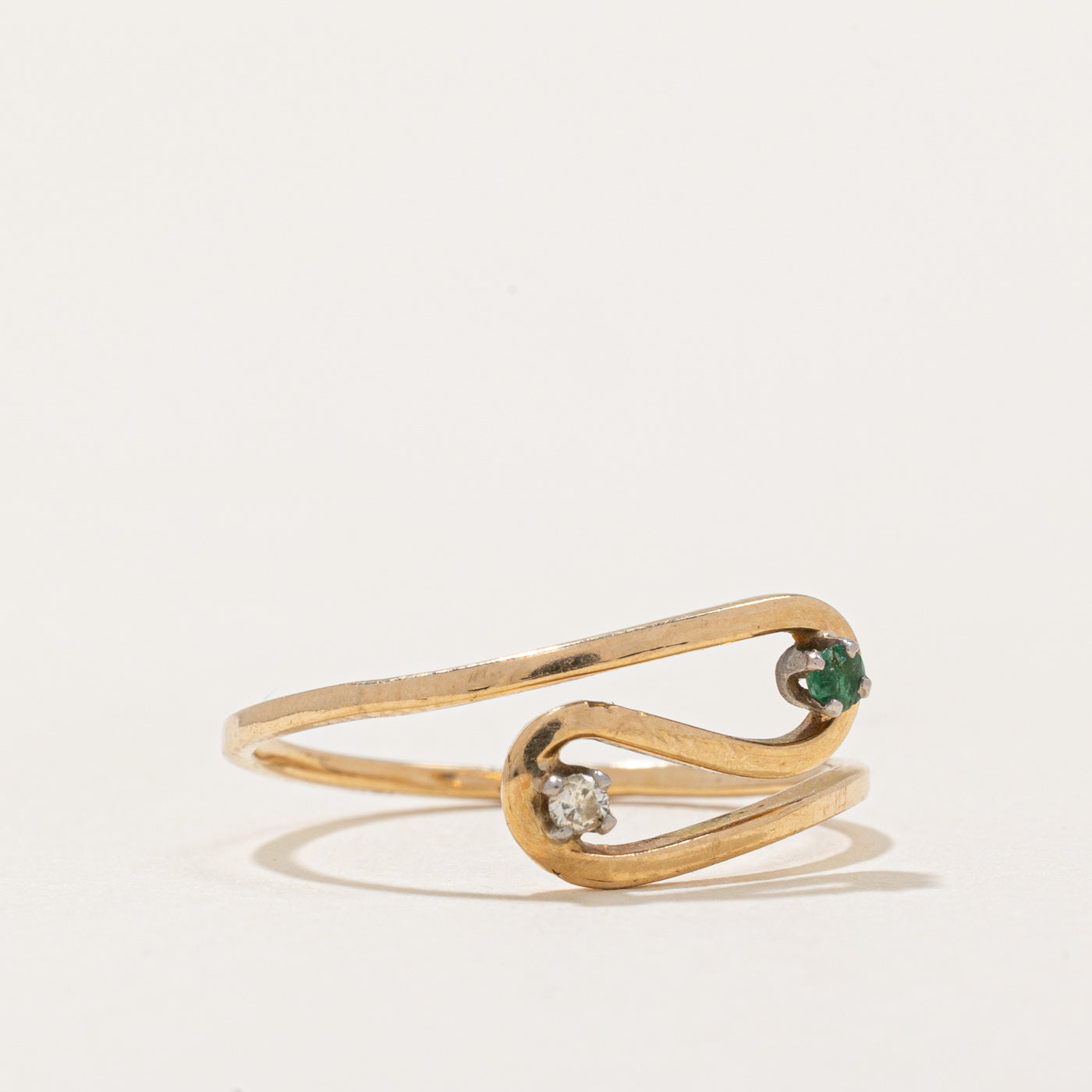 Emerald & Diamond Bypass Ring | 0.015ct, 0.014ct | SZ 5 |