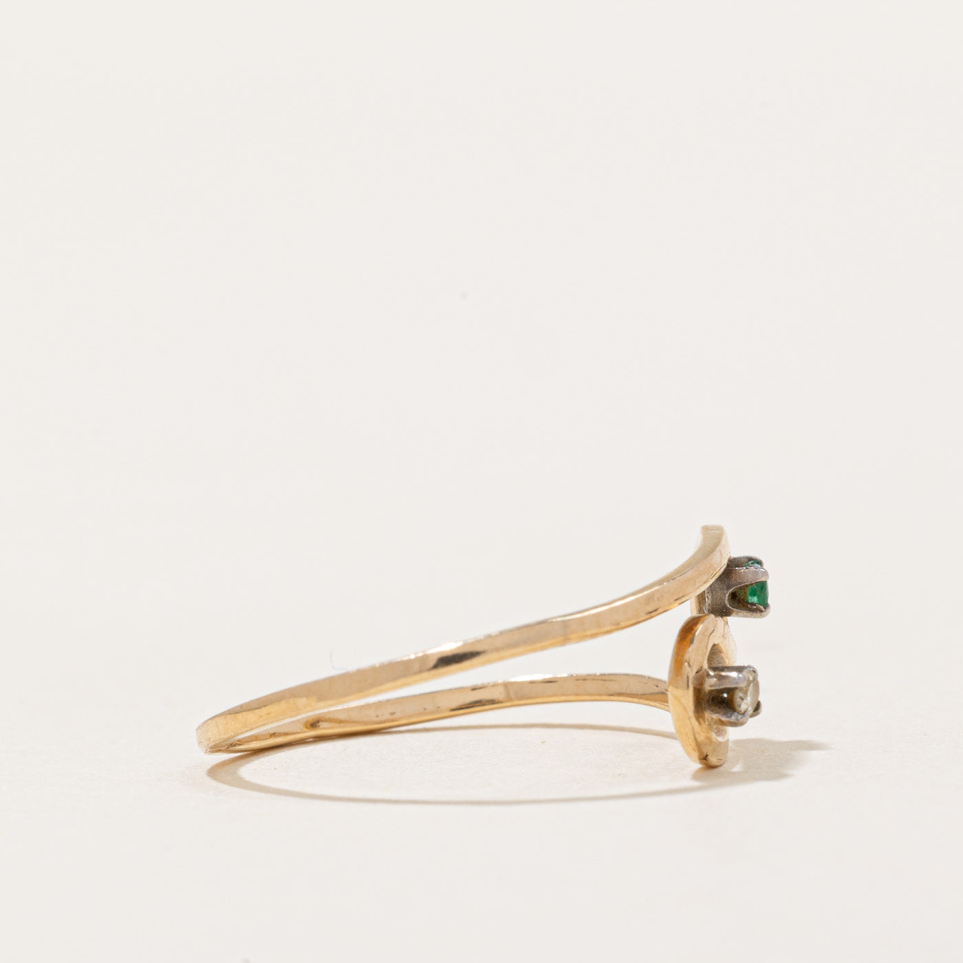 Emerald & Diamond Bypass Ring | 0.015ct, 0.014ct | SZ 5 |