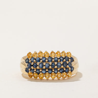 Five Row Yellow & Blue Sapphire Cocktail Ring | 1.10ctw | SZ 9.25 |