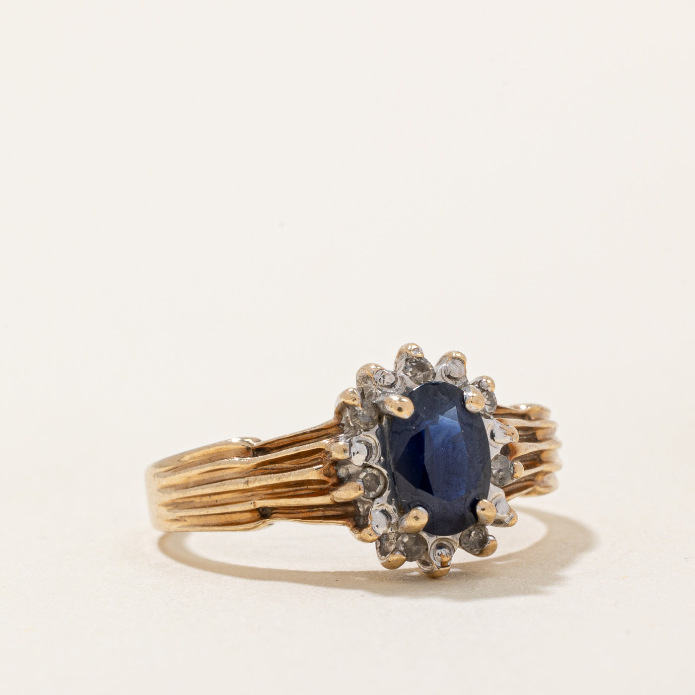 Synthetic Sapphire & Diamond Halo Ring | 0.50ct, 0.03ctw | SZ 4 |