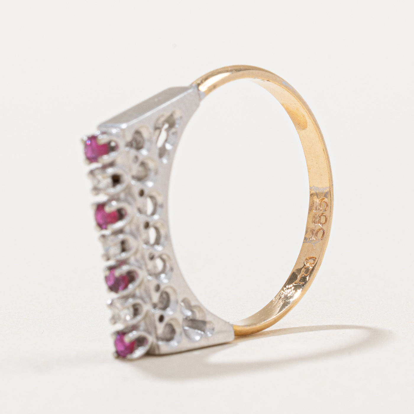 Ruby & Diamond High Set Ring | 0.12ctw, 0.08ctw | SZ 5.5 |