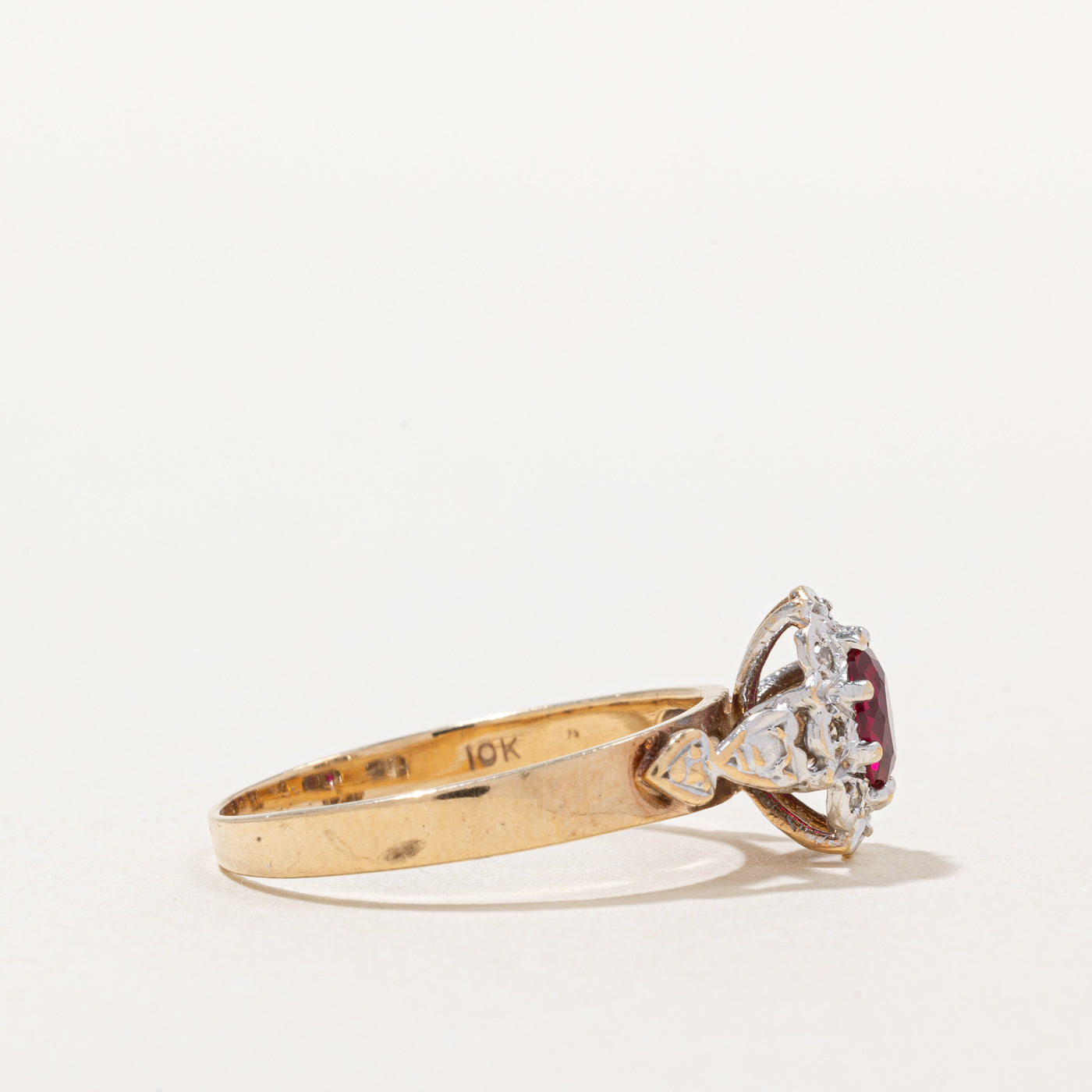 Synthetic Ruby & Diamond Halo Ring | 0.45ct, 0.04ctw | SZ 7.75 |