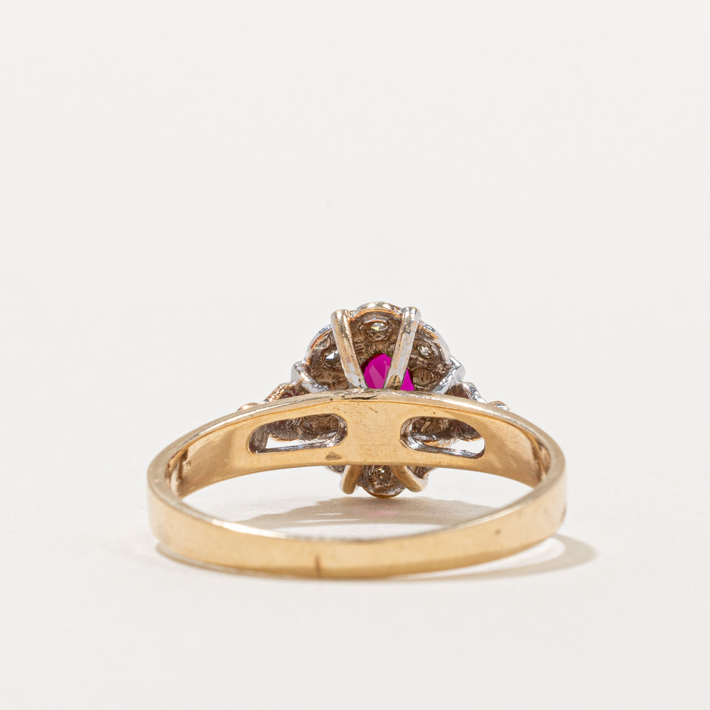 Synthetic Ruby & Diamond Halo Ring | 0.45ct, 0.04ctw | SZ 7.75 |