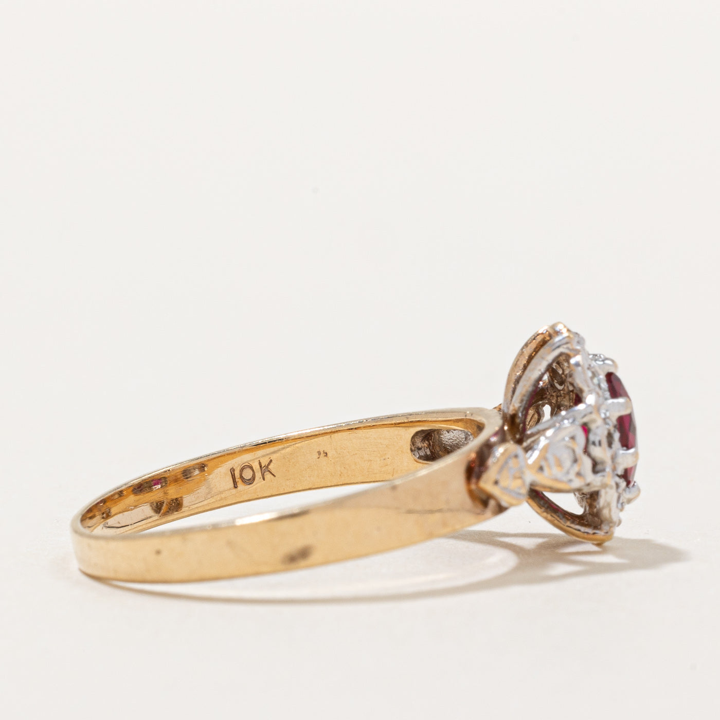 Synthetic Ruby & Diamond Halo Ring | 0.45ct, 0.04ctw | SZ 7.75 |