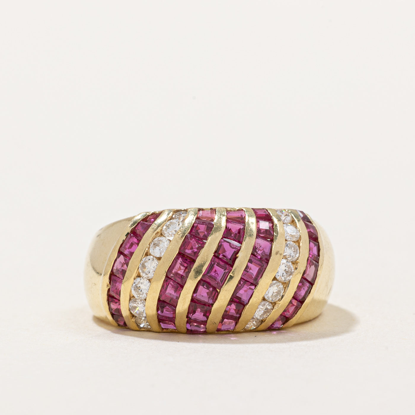 Channel Set Ruby & Diamond Dome Ring | 1.75ctw, 0.28ctw | SZ 6 |