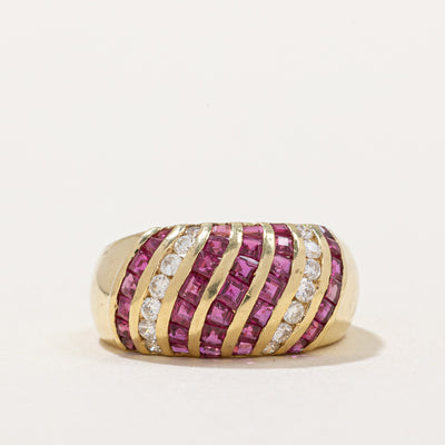 Channel Set Ruby & Diamond Dome Ring | 1.75ctw, 0.28ctw | SZ 6 |