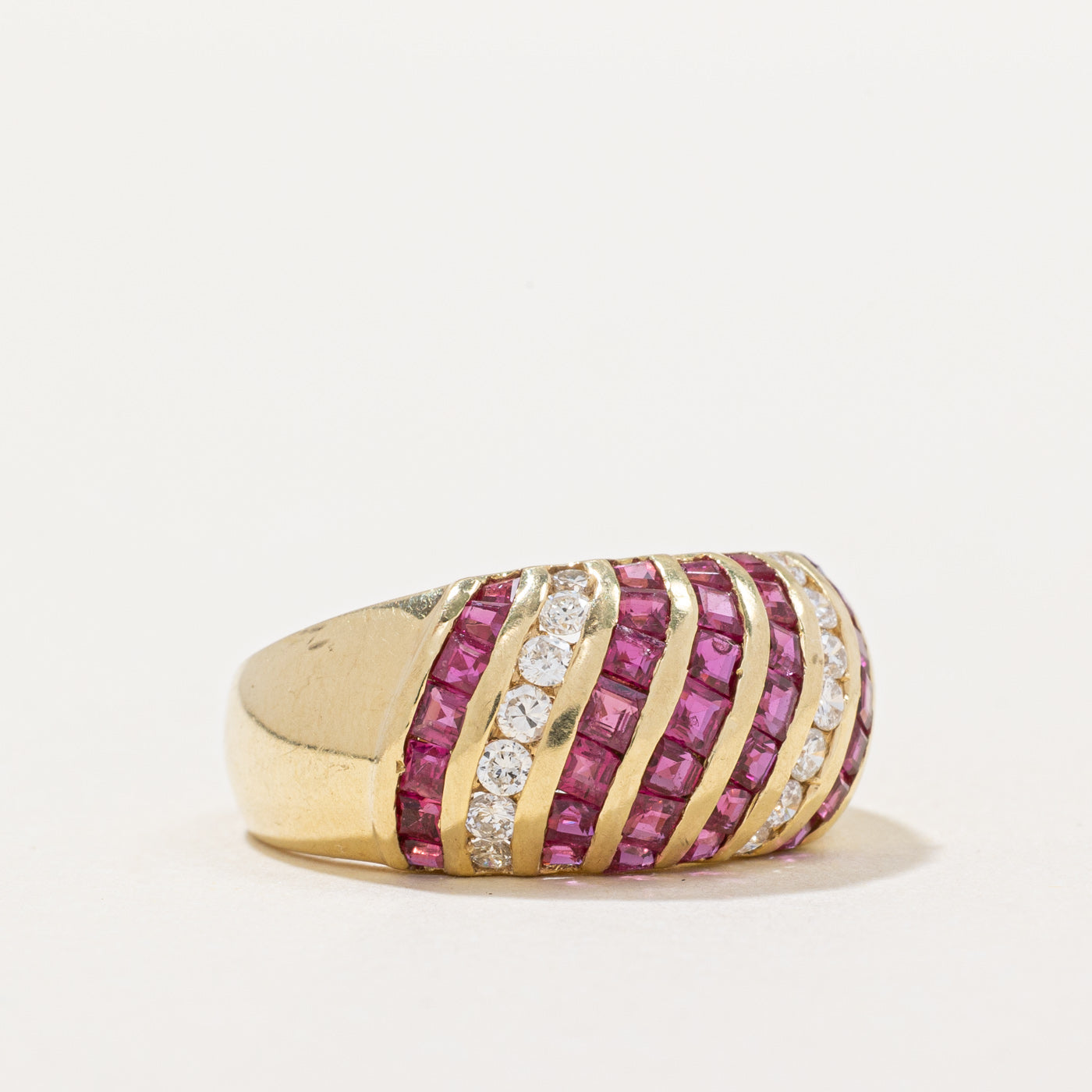 Channel Set Ruby & Diamond Dome Ring | 1.75ctw, 0.28ctw | SZ 6 |