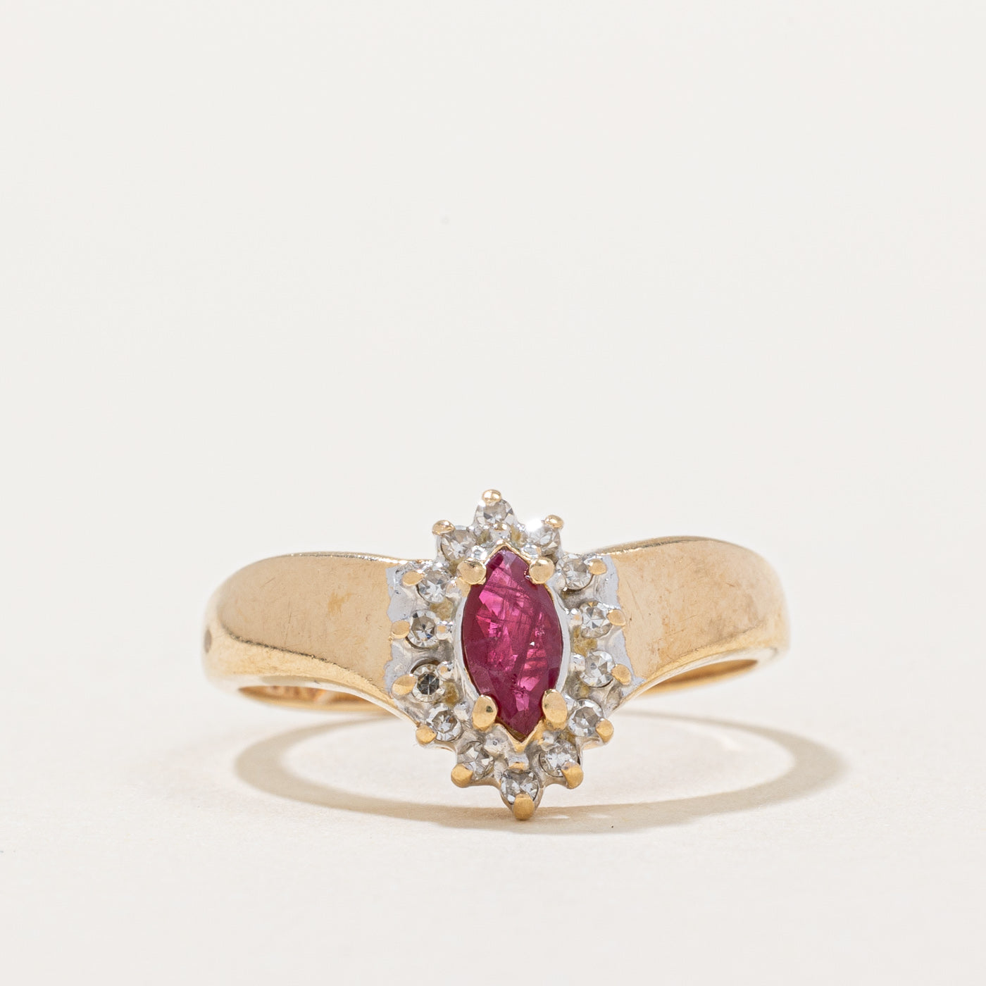 Ruby & Diamond Halo Chevron Ring | 0.23ct, 0.08ctw | SZ 6 |