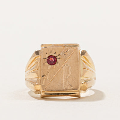 Red Glass 'R' Initial Signet Ring | SZ 3.75 |