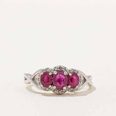 Three Stone Ruby & Diamond Cocktail Ring | 0.76ctw, 0.10ctw | SZ 7 |