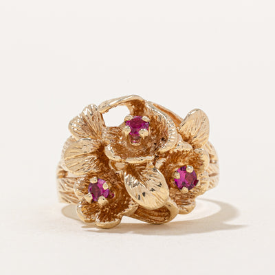 Synthetic Ruby Flower Ring | 0.34ctw | SZ 9 |
