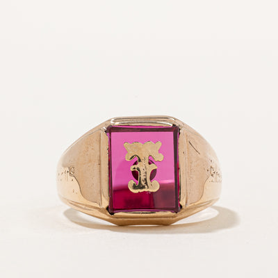 Synthetic Ruby 'T' initial Ring | 6.00ct | SZ 12 |