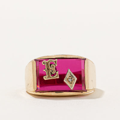 Synthetic Ruby & Diamond 'E' Initial Ring | 7.00ct, 0.005ct | SZ 9 |