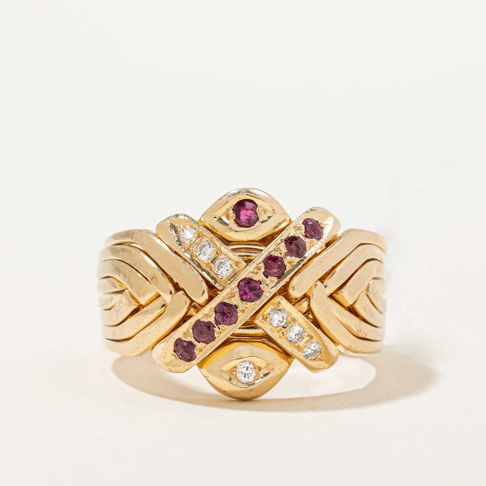 Ruby & Diamond Puzzle Ring | 0.25ctw, 0.09ctw | SZ 9.75 |