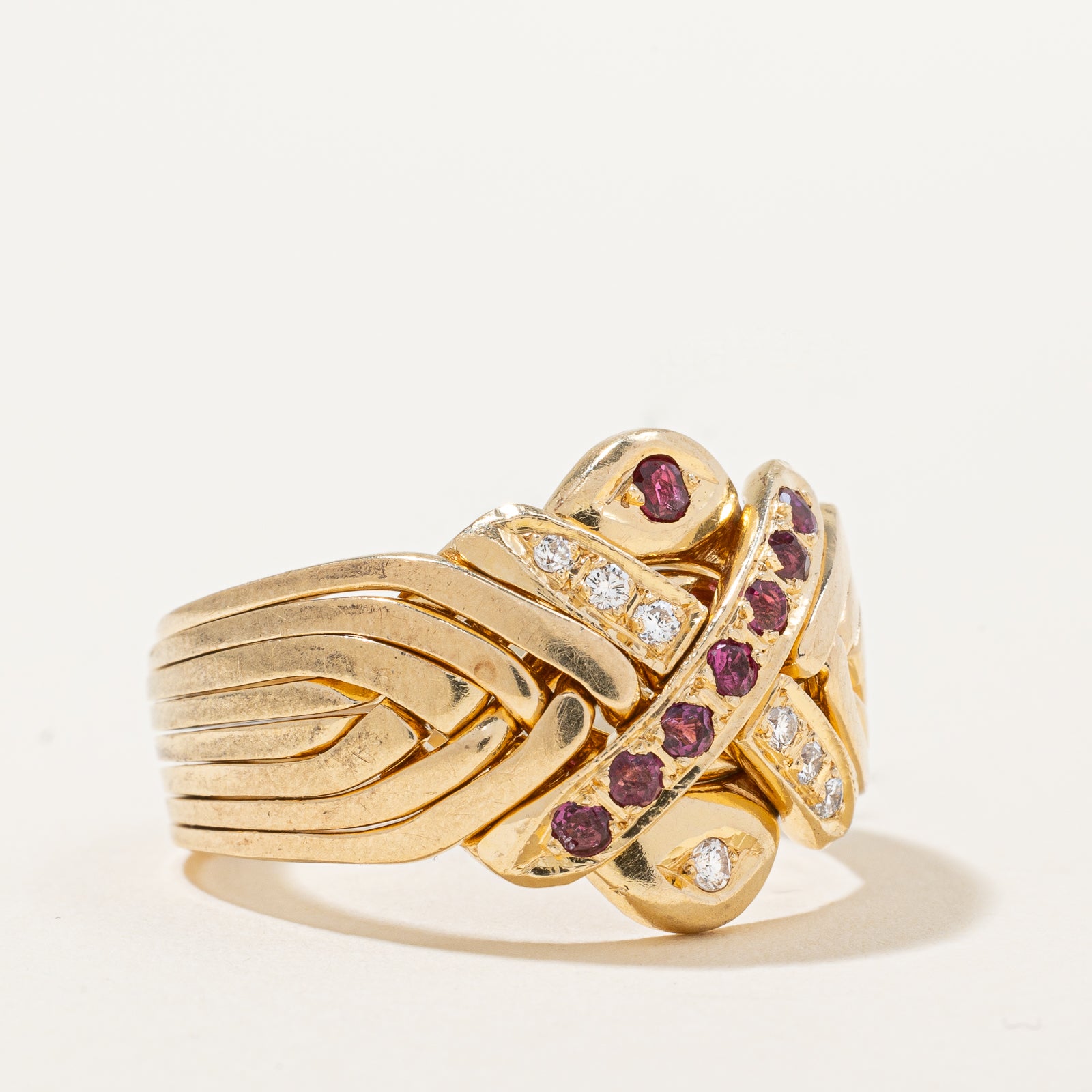 Ruby & Diamond Puzzle Ring | 0.25ctw, 0.09ctw | SZ 9.75 |