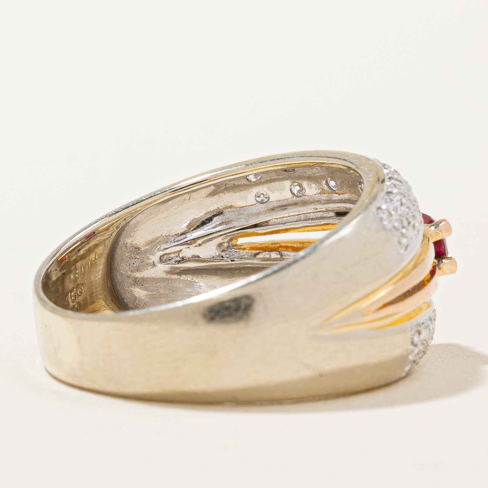 Radiant Cut Ruby & Diamond Two Tone Gold Ring | 0.28ct, 0.28ctw | SZ 7.5 |