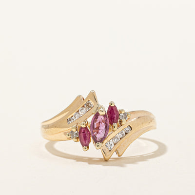 Marquise Cut Ruby & Diamond Bypass Ring | 0.36ctw, 0.08ctw | SZ 7.5 |