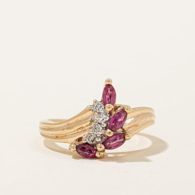 Marquise Cut Ruby & Diamond Ring | 0.30ctw, 0.08ctw | SZ 4.25 |