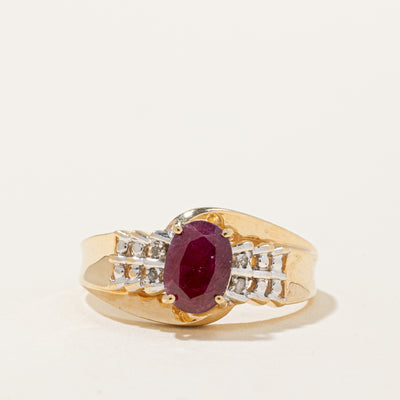 Oval Cut Ruby & Diamond Bypass Ring | 0.95ct, 0.02ctw | SZ 6.5 |