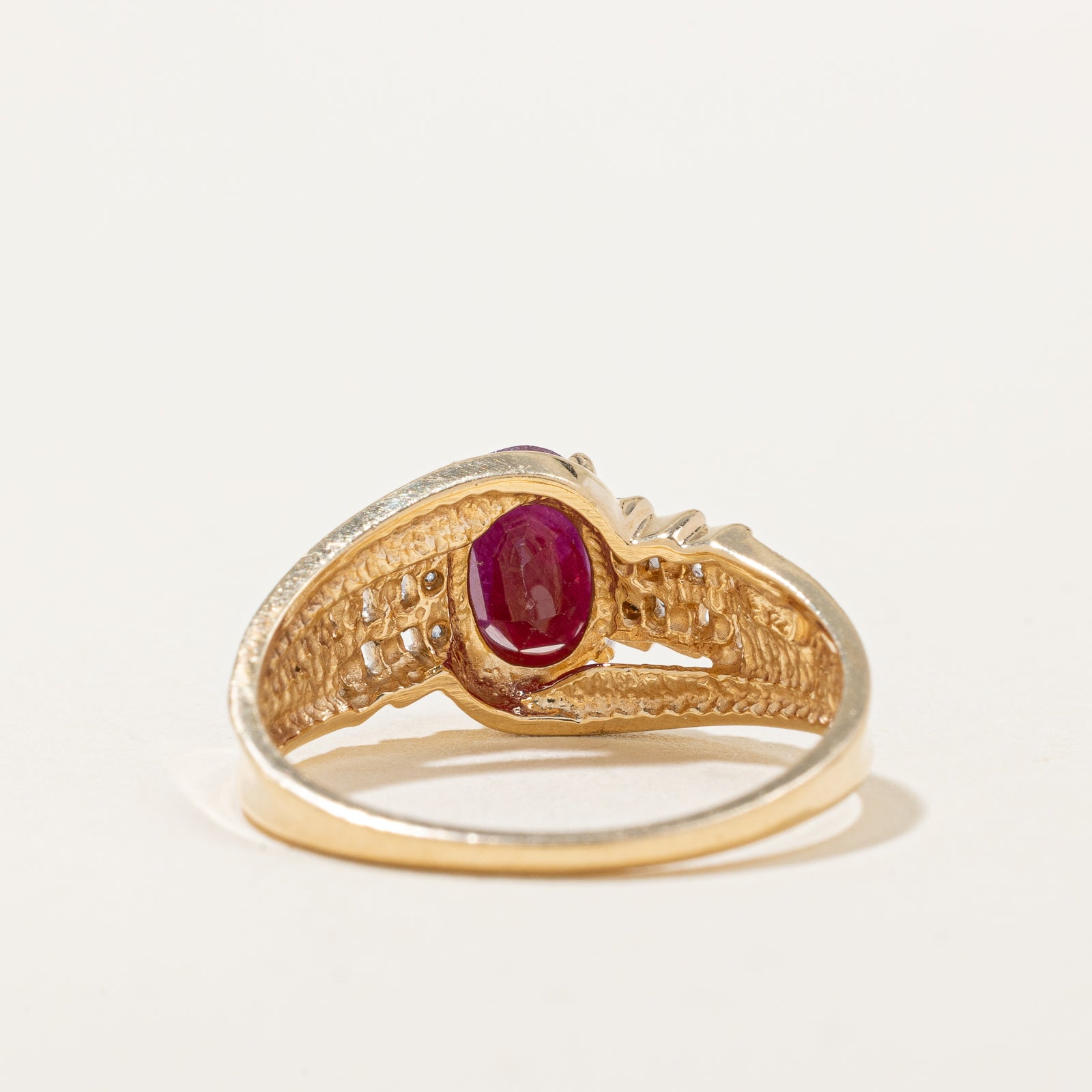 Oval Cut Ruby & Diamond Bypass Ring | 0.95ct, 0.02ctw | SZ 6.5 |