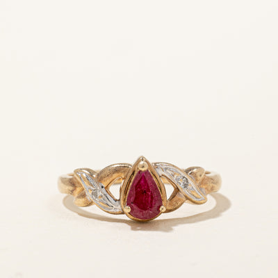Pear Cut Ruby & Diamond Crossover Ring | 0.40ct, 0.02ctw | SZ 6.75 |