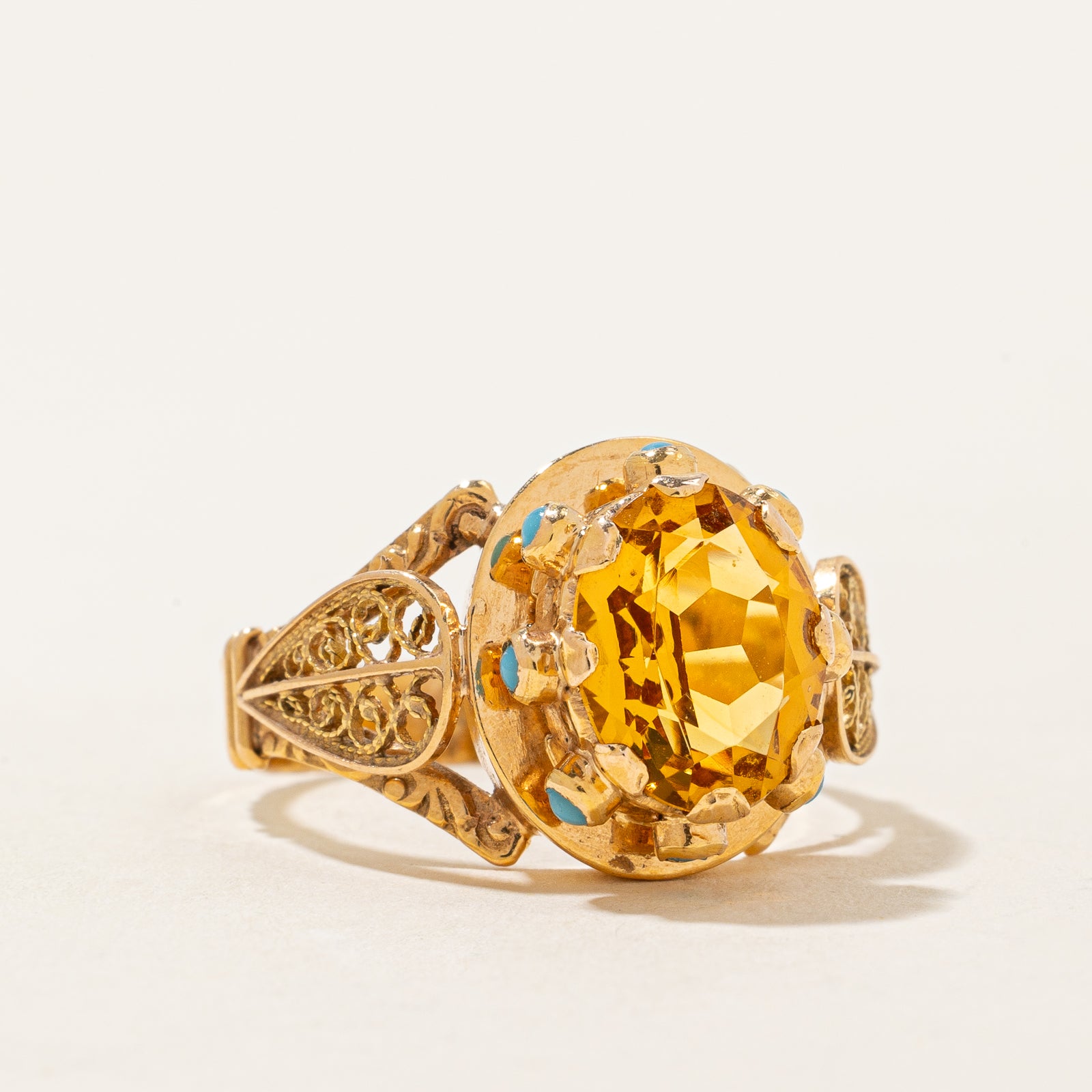 19k Orange & Turquoise Glass Ring | 3.24ct | SZ 7.5 |