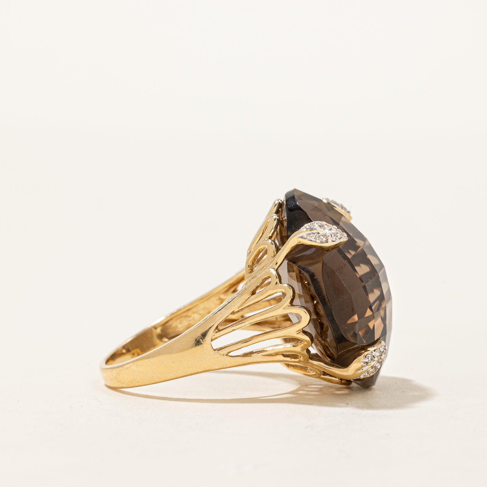 Smoky Quartz & Diamond Cocktail Ring | 28.00ct, 0.08ct | SZ 8 |