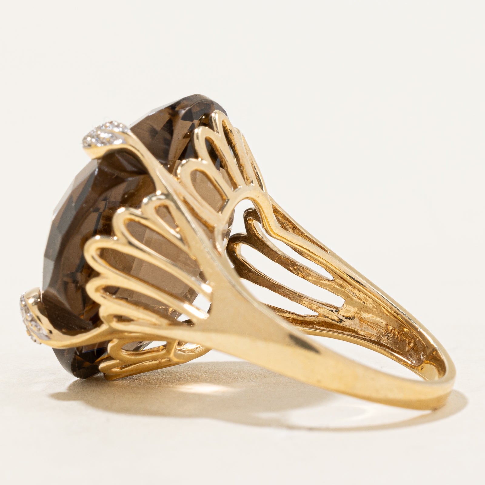 Smoky Quartz & Diamond Cocktail Ring | 28.00ct, 0.08ct | SZ 8 |