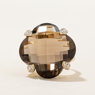Smoky Quartz & Diamond Cocktail Ring | 28.00ct, 0.08ct | SZ 8 |