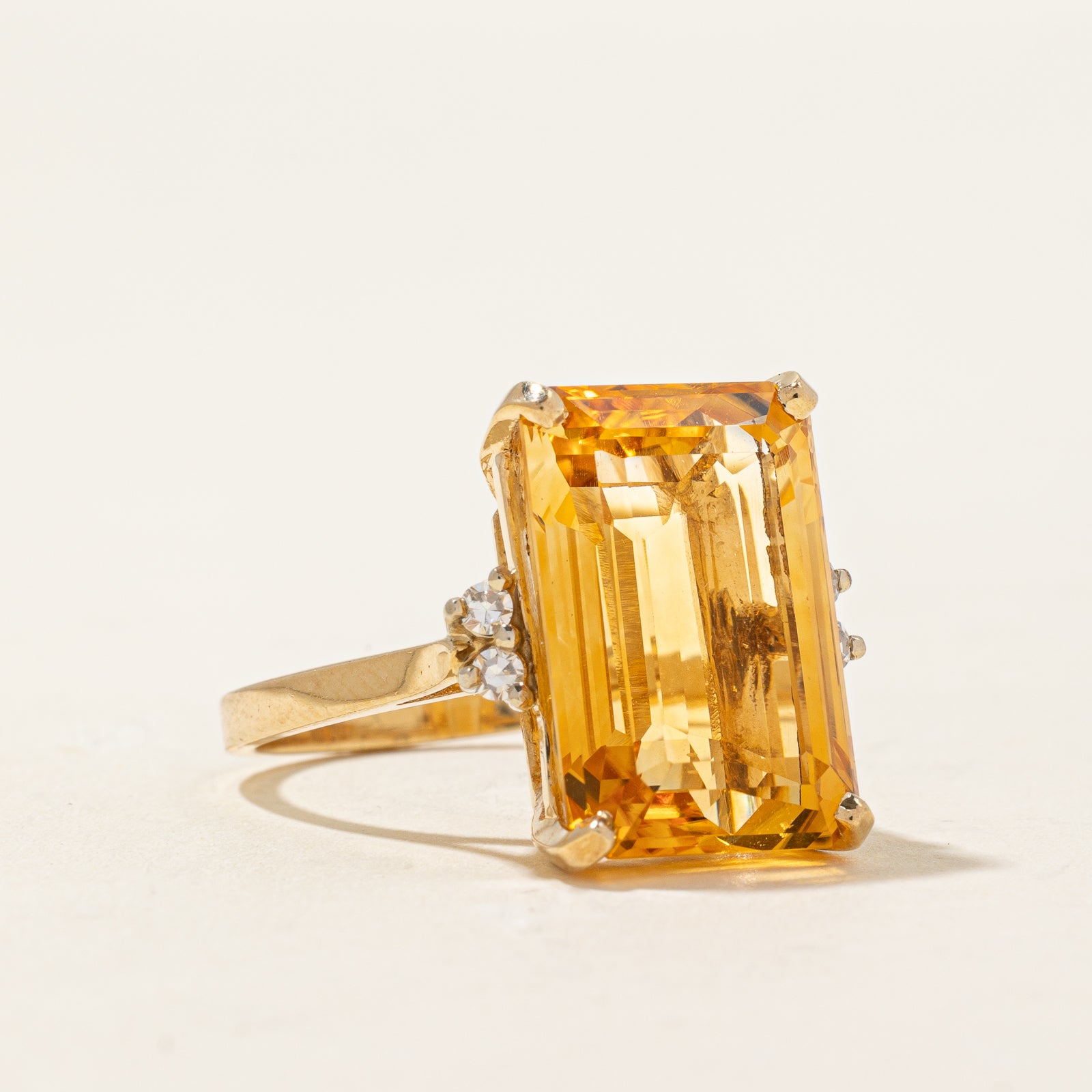 Mandarin Citrine & Diamond Cocktail Ring | 11.00ct, 0.08ctw | SZ 7 |
