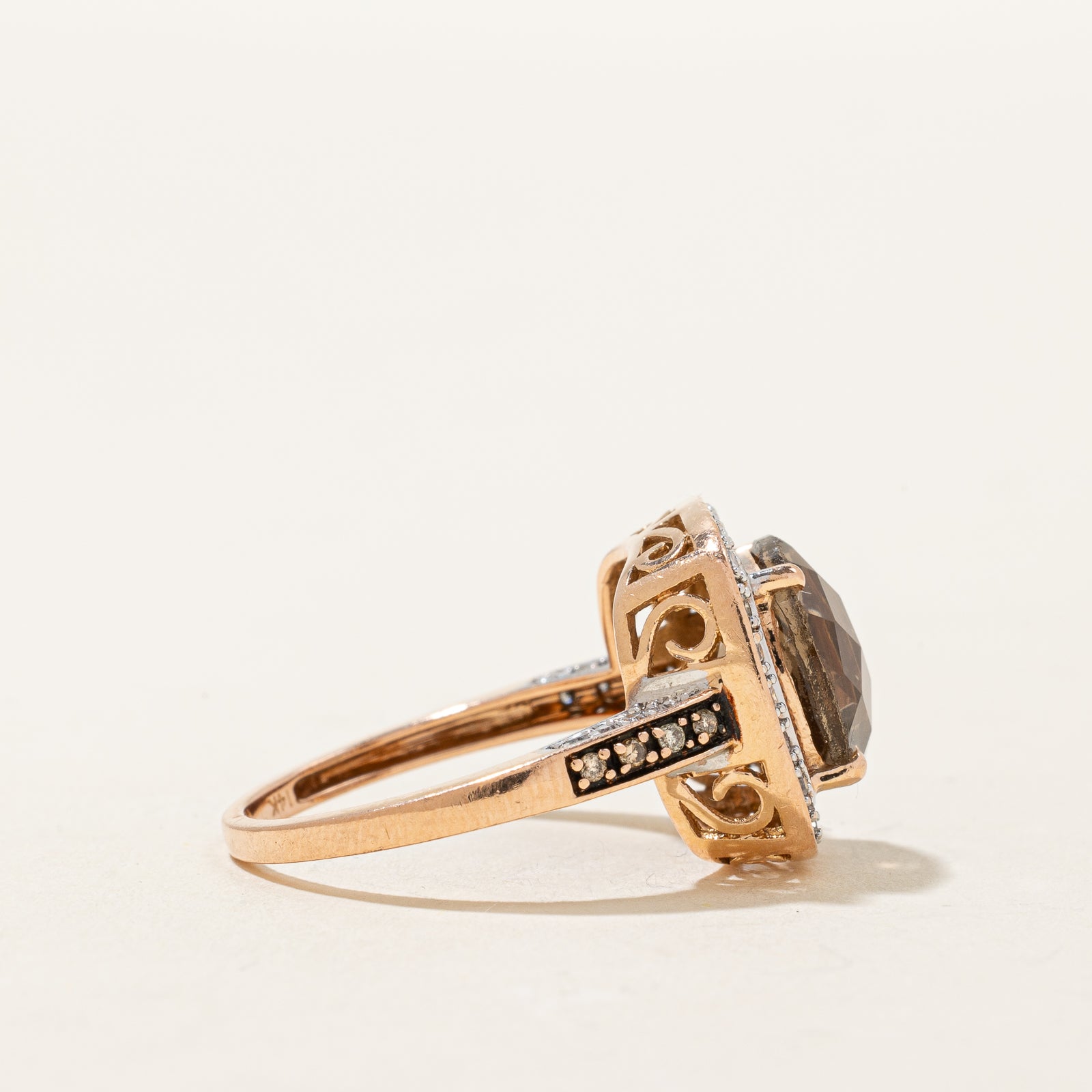 Smoky Quartz & Diamond Halo Cocktail Ring | 3.00ct, 0.24ctw | SZ 7 |
