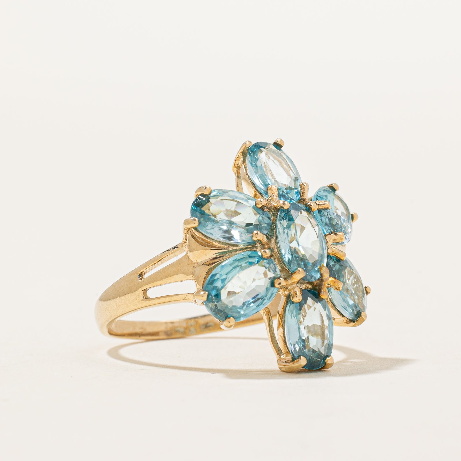 Blue Zircon Flower Cocktail Ring | 7.70ctw | SZ 8.75 |