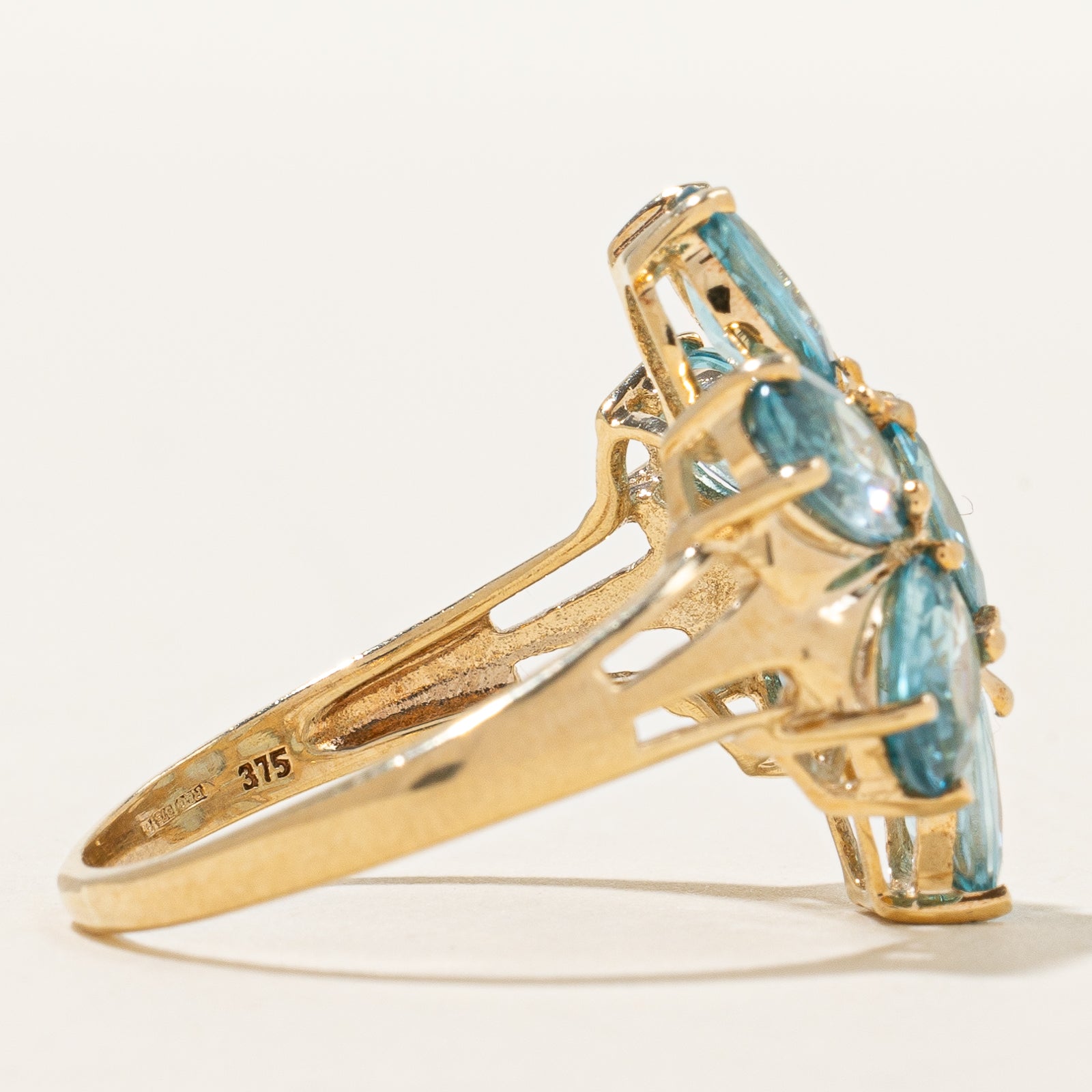Blue Zircon Flower Cocktail Ring | 7.70ctw | SZ 8.75 |