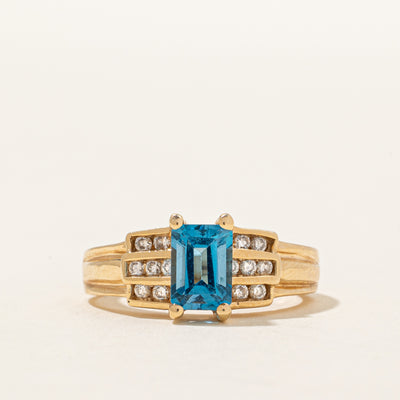 Blue Topaz & Diamond Ring | 1.10ct, 0.14ctw | SZ 6.5 |