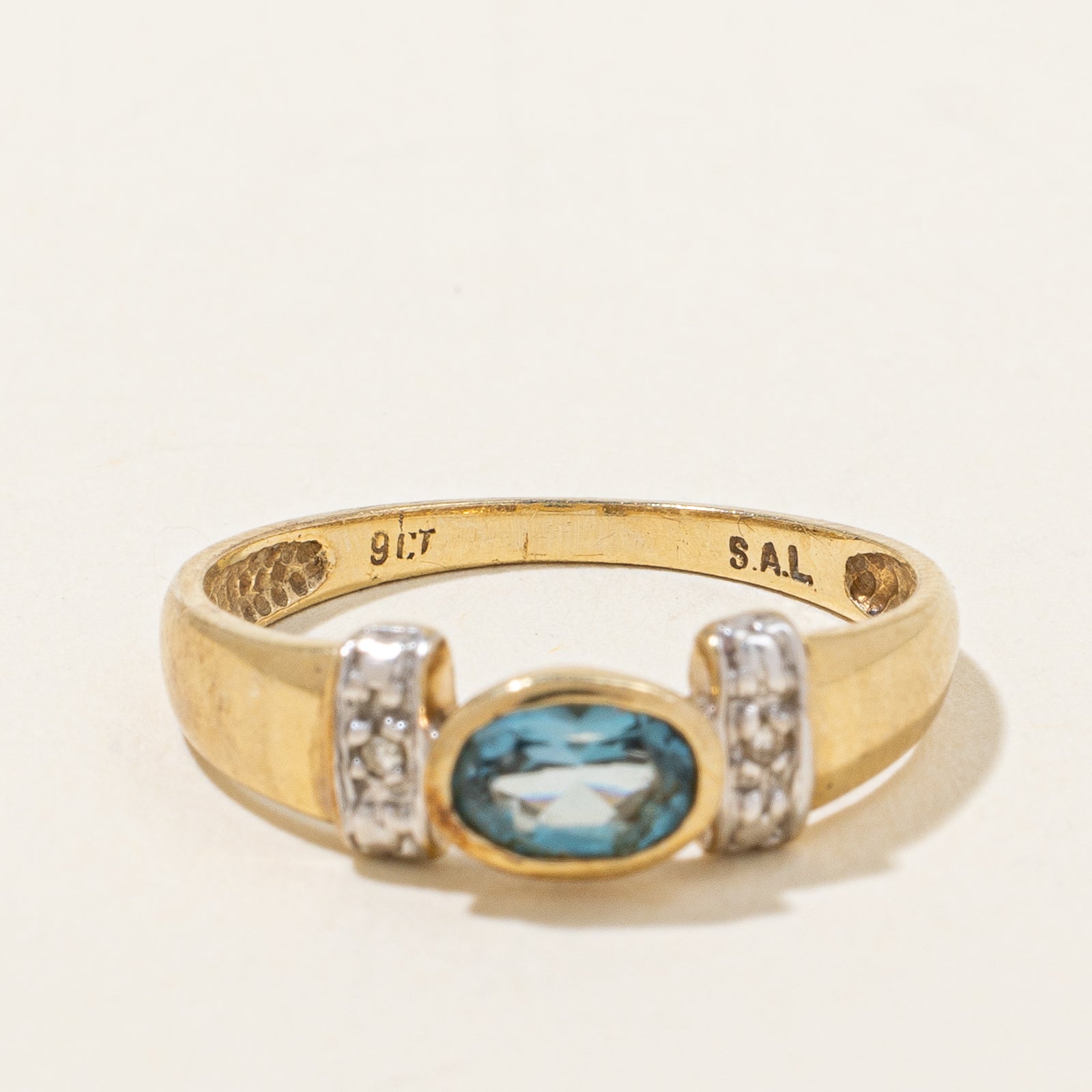 Bezel Set Blue Topaz & Diamond Ring | 0.50ct, 0.01ctw | SZ 6.75 |